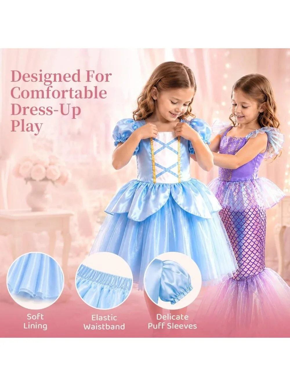 Princess Dress Up Trunk 16PCS Costume Set for Girls Birthday Gift - Pink